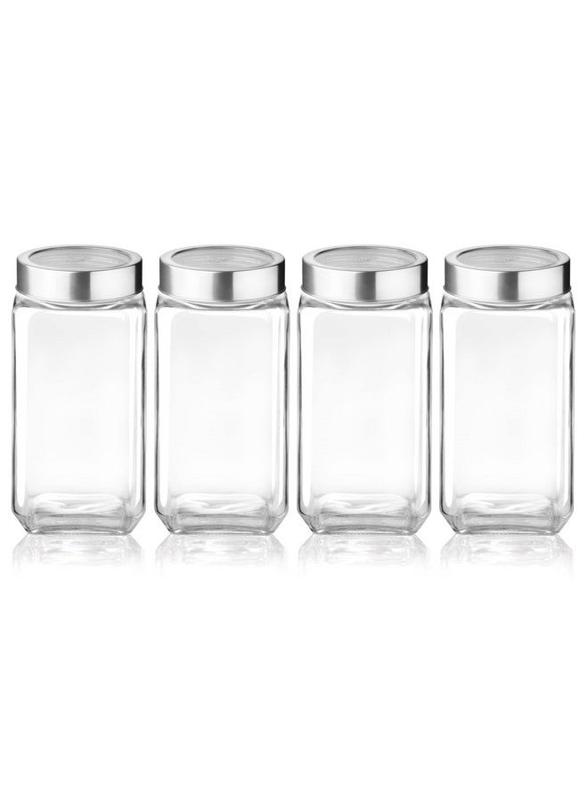 TREO - Treo By Milton Cube Storage Glass Jar, Set of 4, 1000 ml Each, Transparent | BPA Free | Storage Jar | Kitchen Organizer | Modular | Multipurpose Jar - Image 1