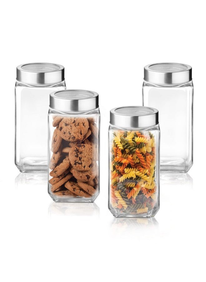 TREO - Treo By Milton Cube Storage Glass Jar, Set of 4, 1000 ml Each, Transparent | BPA Free | Storage Jar | Kitchen Organizer | Modular | Multipurpose Jar - Image 1
