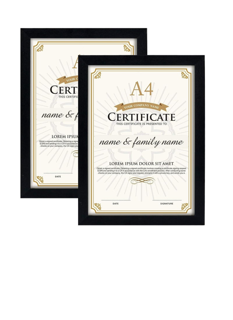 AKDC A4 Certificate Picture Frame,Wood Grain,UV Protection Acrylic,Wall or Tabletop Display,2 Pack, Black  - Image 1