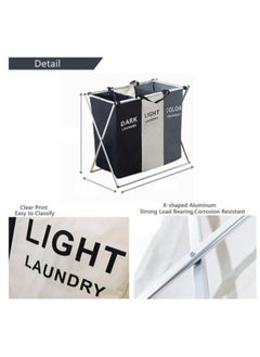 HotsUAE HotsUAE 135L Foldable Laundry Basket Cloth Hamper Sorter Basket 3 Sections With Aluminum Frame 68×60×38Cm  - Image 3