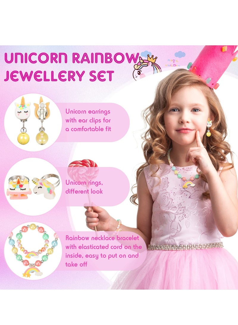 Excefore Unicorn Gift Set for Girls - Includes Plush Handbag, Necklace, Bracelet, Earrings & Rings - Rainbow Cartoon Unicorn Theme - Ideal for Dress Up & Birthday Party Favors - Image 3