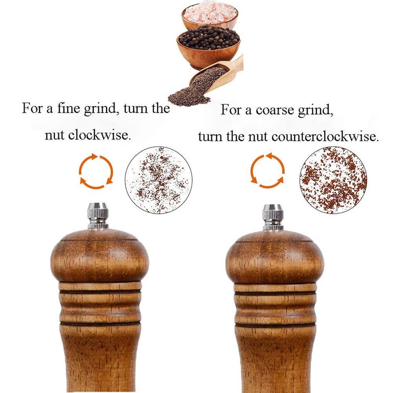 Haomacro Wood Salt and Pepper Grinder Set, Manual Mills with Acrylic Window, Adjustable Ceramic Grinding - 6.5inch, 2 Pack - Image 5