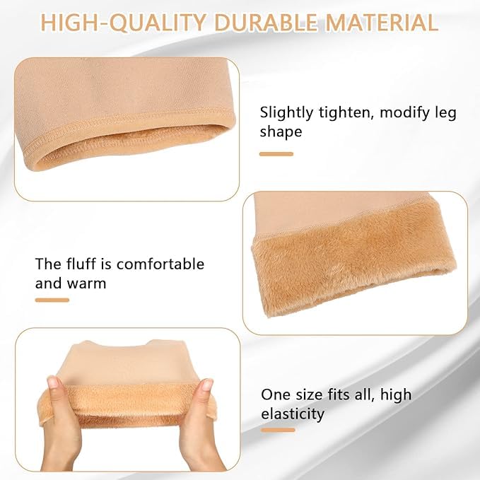 WKLOUYHE 2 Pairs Fleece Leg Warmers Women Over Knee Winter Thick Fleece Lining Elastic Socks for Winter Compression Socks (Black, Beige,Footless Style) - Image 2