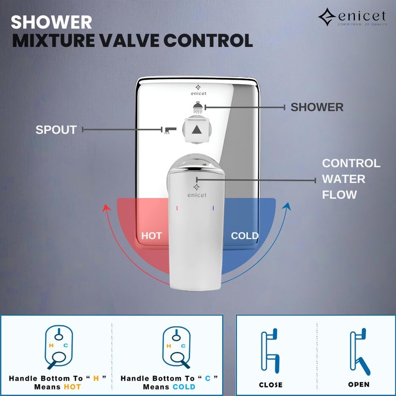 Enicet Brass High Flow Diverter Set With Spout and Shower Chrome Finish Single Lever Diverter Set For Bathroom Bathroom Shower Set Shower System Mixer Tap for Bathroom Tap Set TE134SP - Image 2