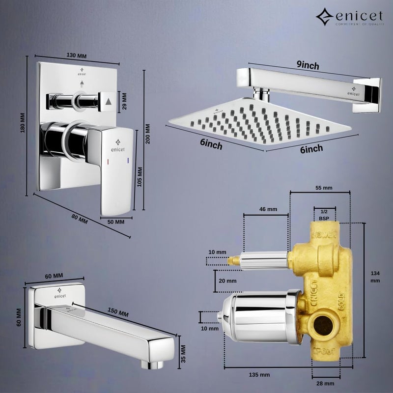 Enicet Brass High Flow Diverter Set With Spout and Shower Chrome Finish Single Lever Diverter Set For Bathroom Bathroom Shower Set Shower System Mixer Tap for Bathroom Tap Set TE134SP - Image 5