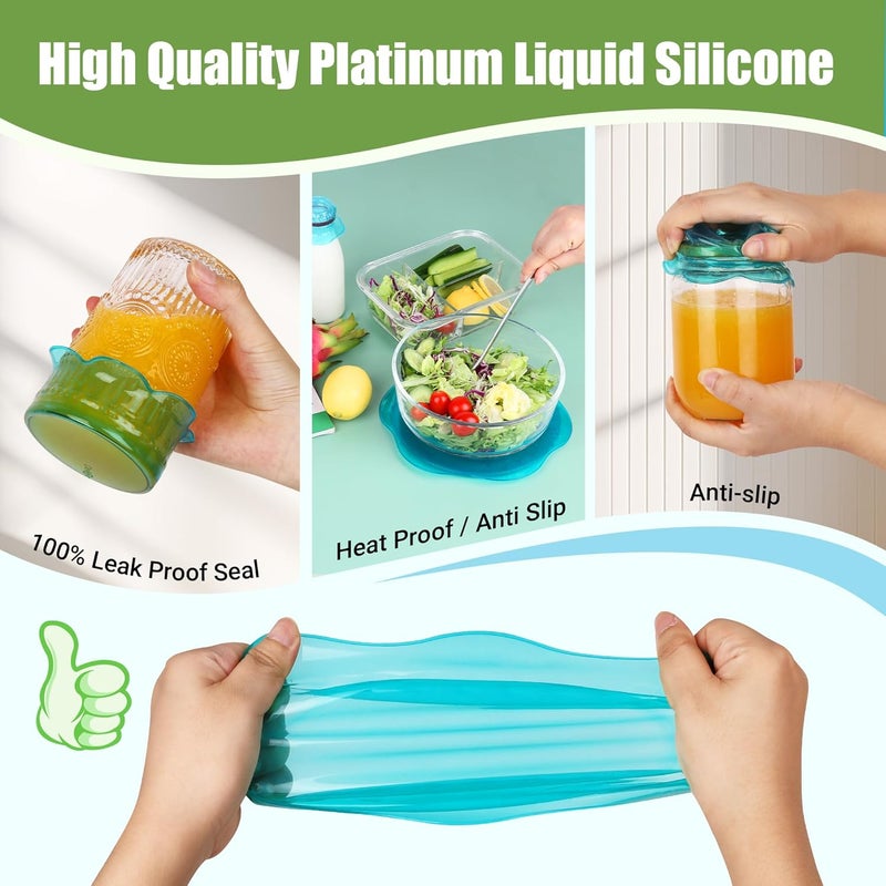 Rottogoon Silicone Stretch Lids for Food Storage in Fridge, Reusable Elastic Bowl Covers for Cup, Cans, Jars, Round & Rectangle Container, Food Grade Silicone Microwave Food Cover, Heat-Resistant, Blue, 6PCS - Image 5