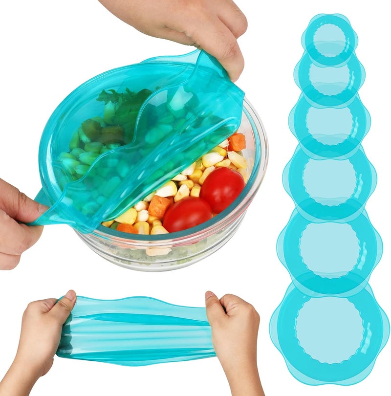 Rottogoon Silicone Stretch Lids for Food Storage in Fridge, Reusable Elastic Bowl Covers for Cup, Cans, Jars, Round & Rectangle Container, Food Grade Silicone Microwave Food Cover, Heat-Resistant, Blue, 6PCS - Image 1