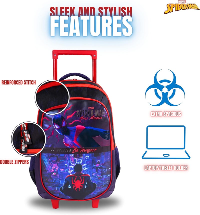 ترو كير حقيبة عربة سبايدرمان للأطفال مقاس 18 بوصة - حقيبة ظهر مريحة وخفيفة الوزن ومتينة للطلاب من سن 6 سنوات فما فوق - مثالية للسفر والمدرسة، للأولاد - Image 4