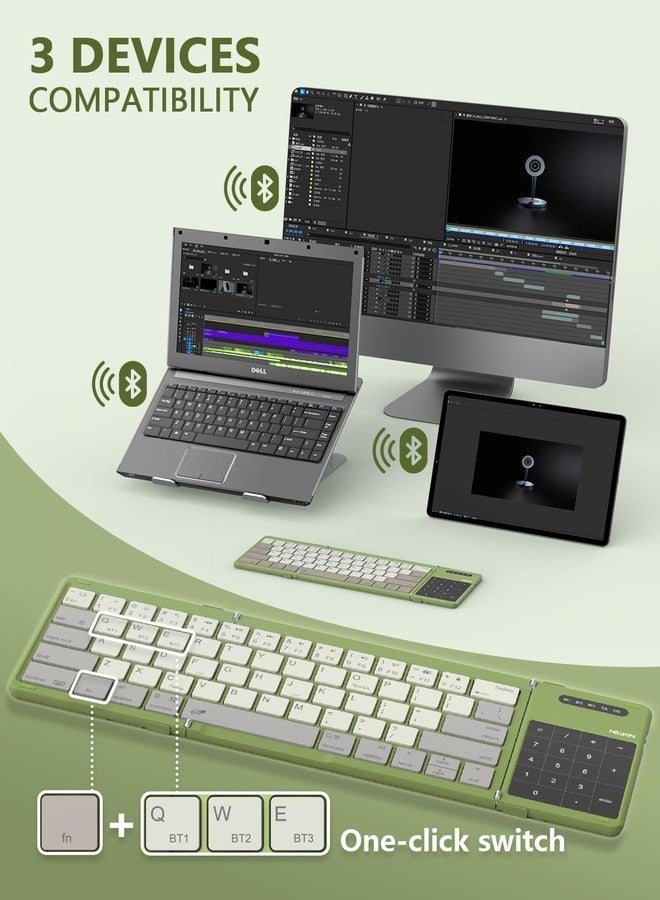 Nillkin Foldable Keyboard with Touchpad, Bluetooth Keyboard with Number Pad, Full Size Keys, Large Trackpad Small Travel Portable Keyboards for iPad Laptop PC Tablets -Khaki - Image 2