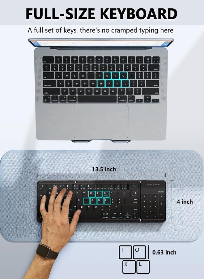 Nillkin Foldable Keyboard with Touchpad, Bluetooth Keyboard with Number Pad, Full Size Keys, Large Trackpad Small Travel Portable Keyboards for iPad Laptop PC Tablets -Khaki - Image 3