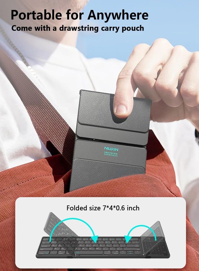 Nillkin Foldable Keyboard with Touchpad, Bluetooth Keyboard with Number Pad, Full Size Keys, Large Trackpad Small Travel Portable Keyboards for iPad Laptop PC Tablets -Khaki - Image 5