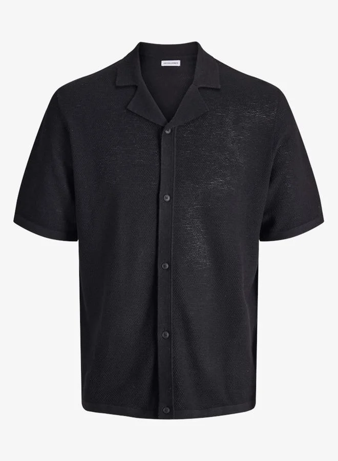 JACK & JONES Men Black Textured Cotton Polo