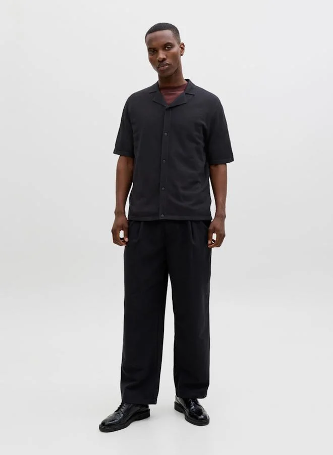 JACK & JONES Men Black Textured Cotton Polo