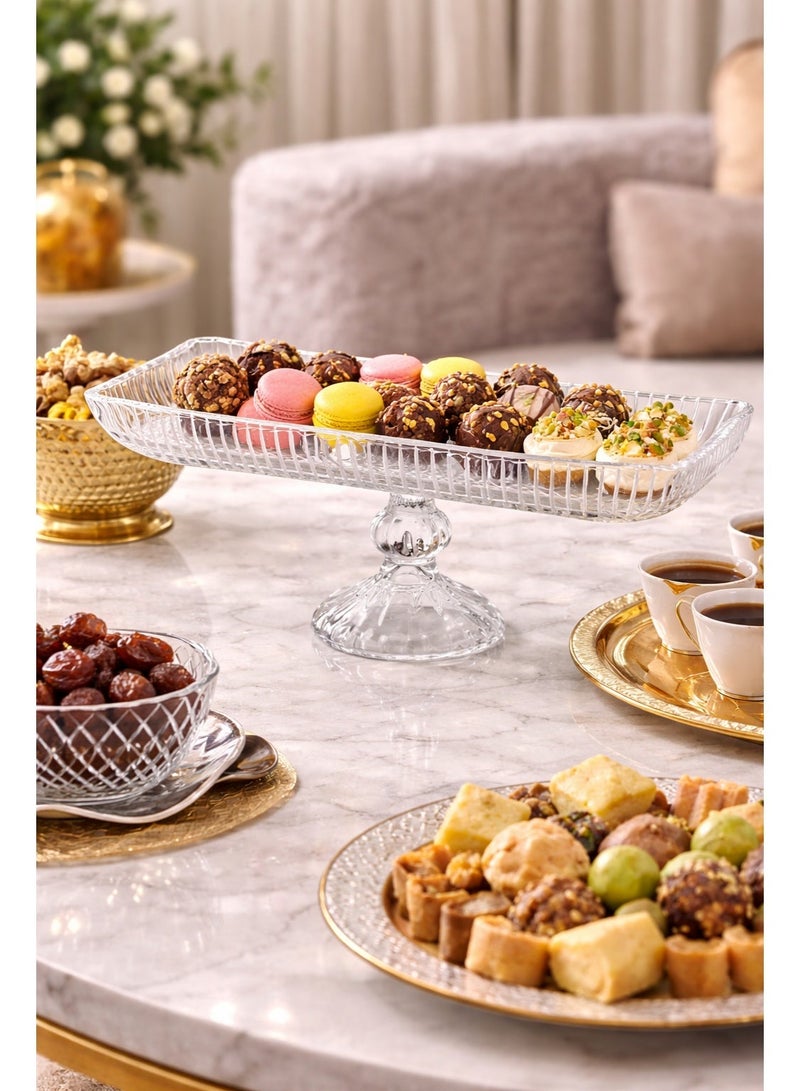 Dania ✨ Luxurious glass serving dish with a high base – Length 37.5 cm | Height 13 cm | Elegant design for luxurious hospitality ✨ - Image 1