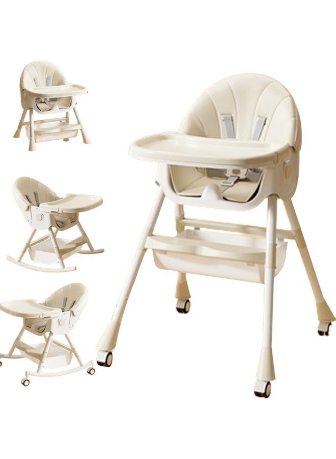GGEROU Baby High Chair, High Chairs for Babies and Toddlers, 5 in 1 Foldable Travel High Chair with Foot Rest, Double Removable Tray, Adjustable Height & Recline, Detachable PU Cushion, Locking Wheels - Image 1