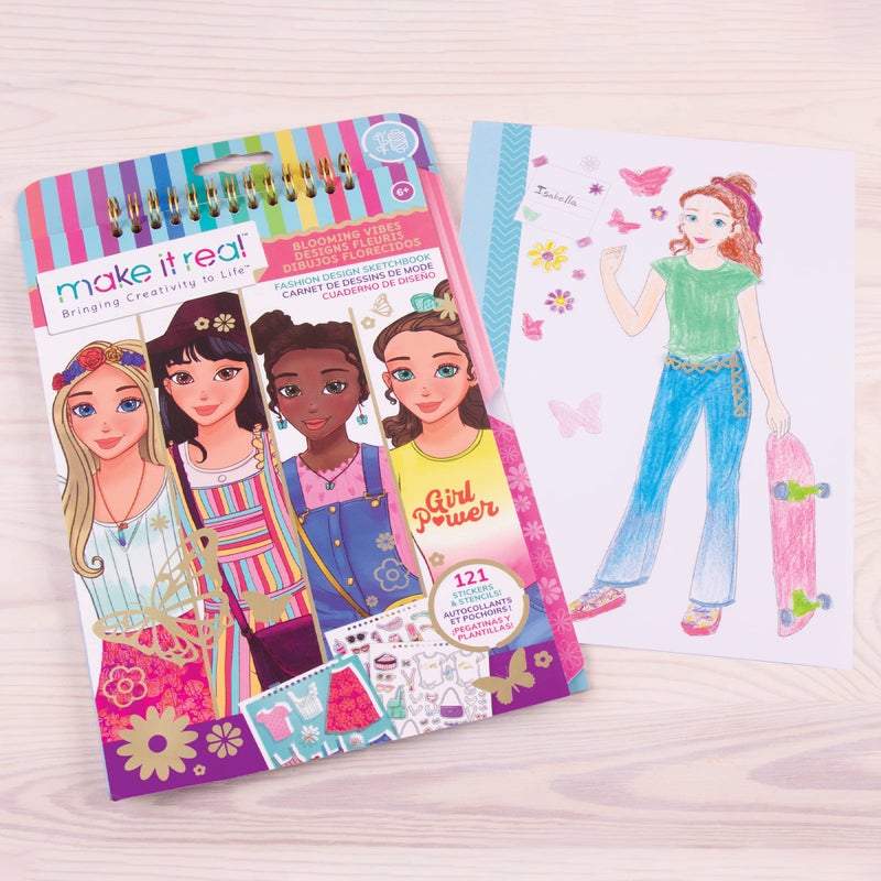 Make It Real - Fashion Design Sketchbook: Blooming Vibes - Kids Fashion Design Kit - Coloring Book for Girls 6-14 - Image 4