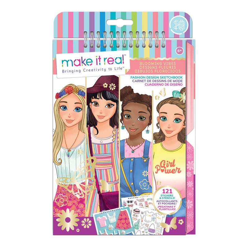 Make It Real - Fashion Design Sketchbook: Blooming Vibes - Kids Fashion Design Kit - Coloring Book for Girls 6-14 - Image 1