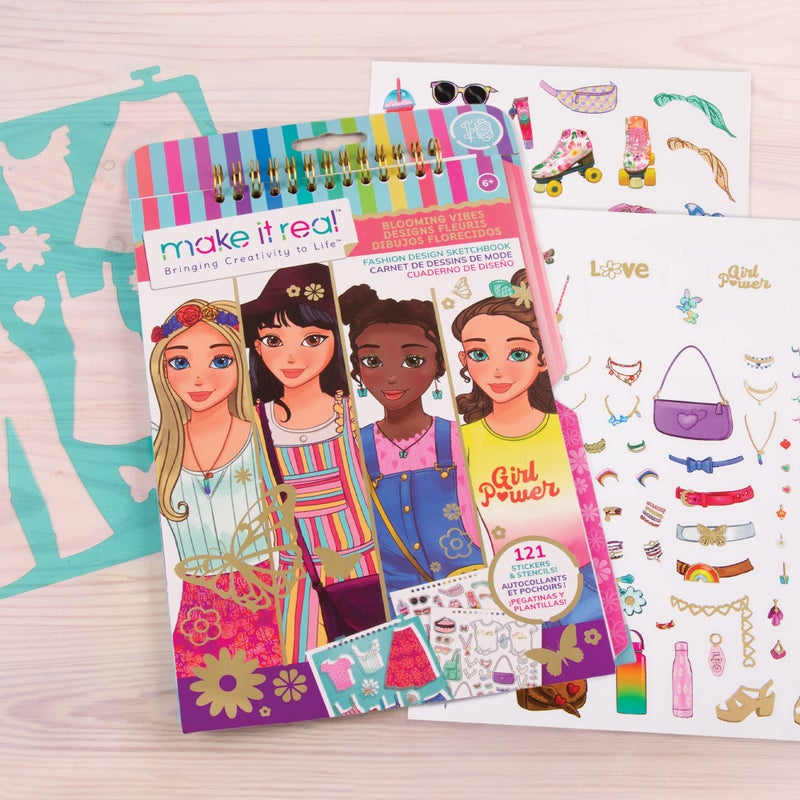 Make It Real - Fashion Design Sketchbook: Blooming Vibes - Kids Fashion Design Kit - Coloring Book for Girls 6-14 - Image 3