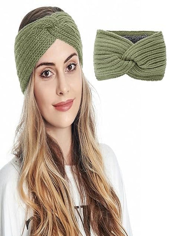 CAPICHINO Winter Knit Crochet Turban Headband for Women Warm Bulky Crocheted Headwrap Ear Warmer Winter Accessories (Green) - Image 1