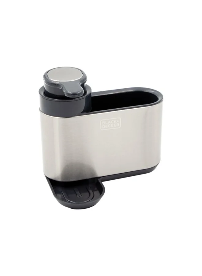 BLACK+DECKER Tidy Sink Side Organiser with Soap Dispenser Silver and Black 15.5 x 18.5 x 9.5 cm 63859