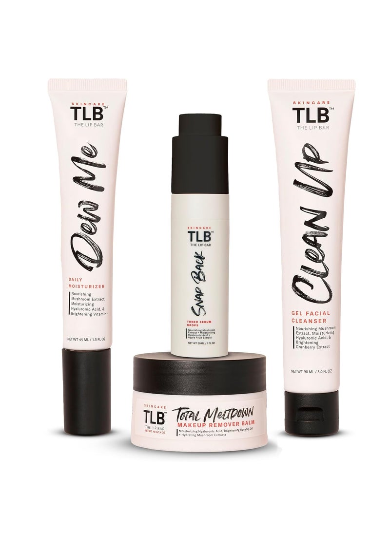 The Lip Bar The Lip Bar Gentle Skincare Kit with Hyaluronic Acid and Mushroom Extracts to Nourish and Hydrate Effective for all Skin Types 4 Piece Set 
