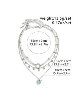Xerling Xerling Boho 3 Tier Butterfly Pendant Silver Disc Sequins Tassel Necklaces Faux Pearl Beaded Choker Chains O Ring Choker Stacked Necklaces for Women  - Image 5
