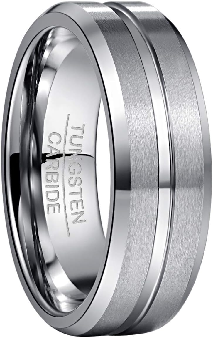 NUNCAD Tungsten Ring for Men Women Wedding Bands 4/6/8/10mm Width Multicolor Available Groove Beveled Edges Engraved I Love You Size 4 to 17 - Image 1