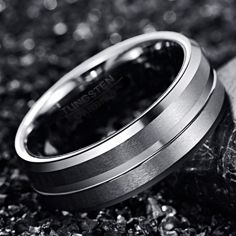 NUNCAD Tungsten Ring for Men Women Wedding Bands 4/6/8/10mm Width Multicolor Available Groove Beveled Edges Engraved I Love You Size 4 to 17 - Image 3
