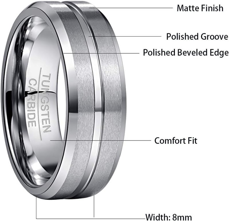 NUNCAD Tungsten Ring for Men Women Wedding Bands 4/6/8/10mm Width Multicolor Available Groove Beveled Edges Engraved I Love You Size 4 to 17 - Image 5