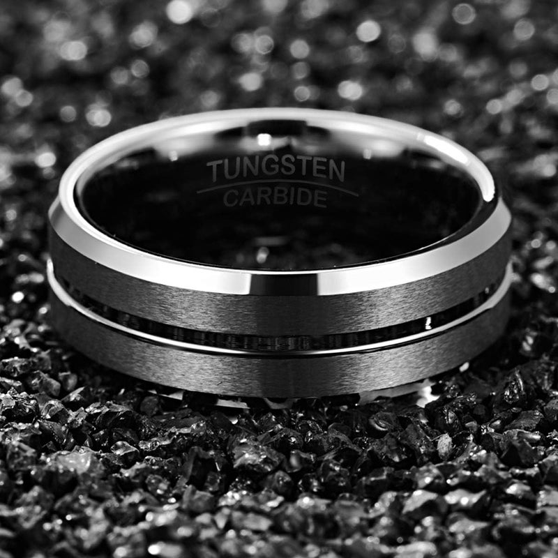 NUNCAD Tungsten Ring for Men Women Wedding Bands 4/6/8/10mm Width Multicolor Available Groove Beveled Edges Engraved I Love You Size 4 to 17 - Image 4