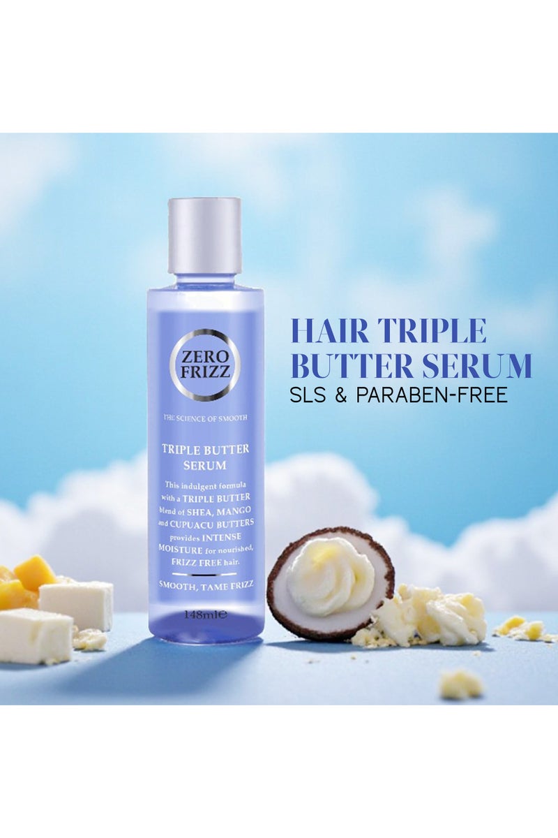 Zero Frizz Triple Butter Hair Serum 148ml | Anti-Frizz Moisturizing Serum with Shea, Mango & Cupuaçu | Restore Shine & Smoothness for Dry, Damaged Hair - Image 3