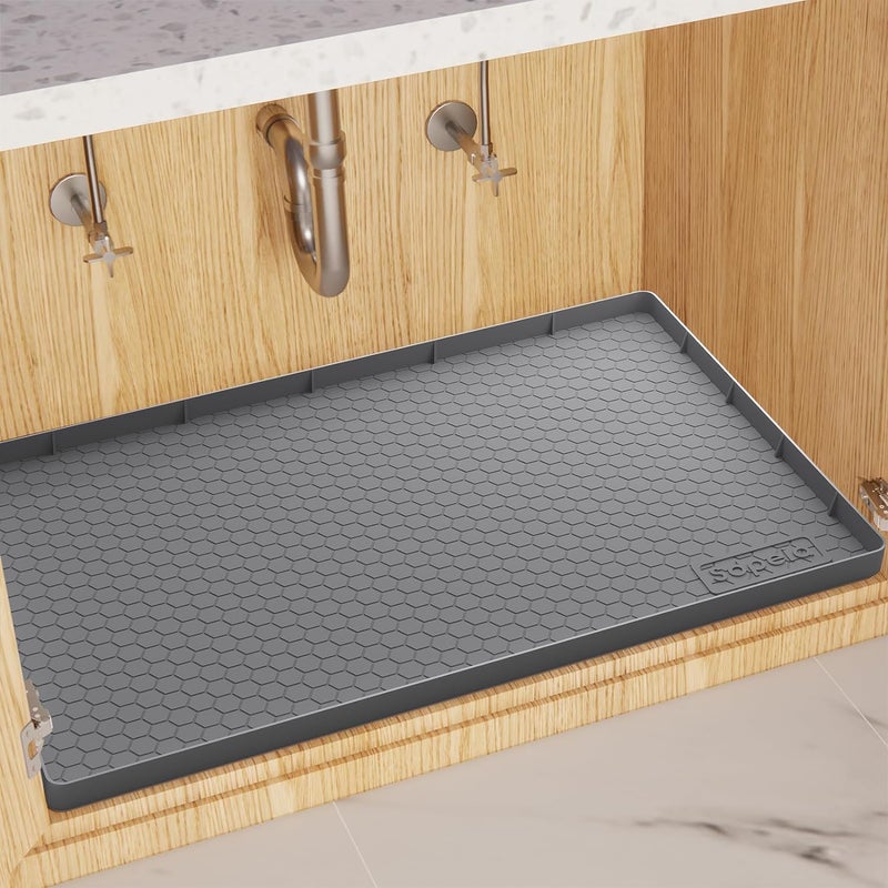 Sdpeia Under Sink Mat For [34"" X 22""] Cabinet Silicone Waterproof Mat Kitchen Cabinet Liner Holds Over 2.2 Gallons Cabinet Protector Under Sink Tray For Drips Leaks Spills (Grey) - Image 1