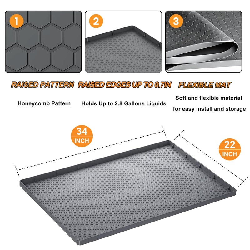 Sdpeia Under Sink Mat For [34"" X 22""] Cabinet Silicone Waterproof Mat Kitchen Cabinet Liner Holds Over 2.2 Gallons Cabinet Protector Under Sink Tray For Drips Leaks Spills (Grey) - Image 3