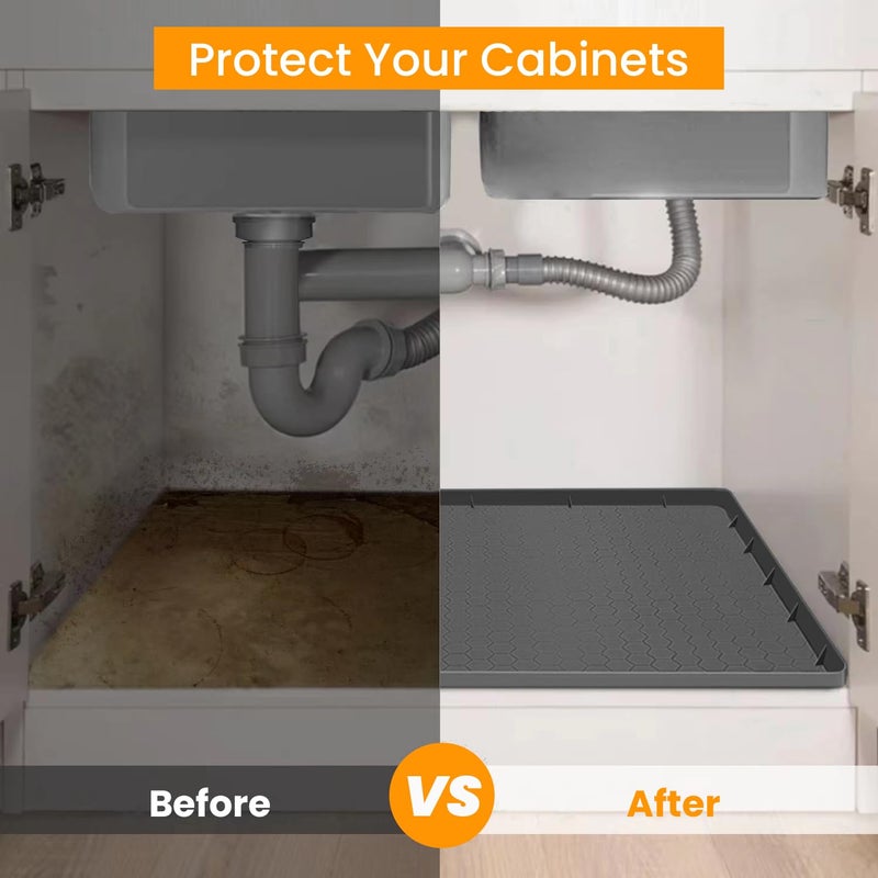 Sdpeia Under Sink Mat For [34"" X 22""] Cabinet Silicone Waterproof Mat Kitchen Cabinet Liner Holds Over 2.2 Gallons Cabinet Protector Under Sink Tray For Drips Leaks Spills (Grey) - Image 4