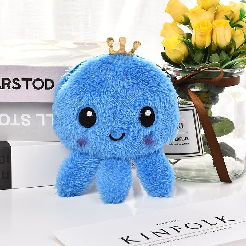 Korean INS Cute Octopus Cartoon Plush Coin PurseSmall octopus Blue Small octopus Blue 
