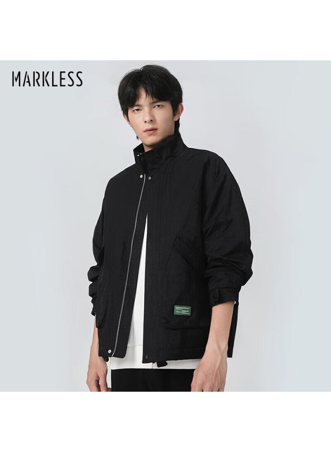 Markless Men's Jacket, Autumn And Winter Solid Color Workwear Top, Stand-up Collar Casual Jacket, Wtb3170m, Black, XL - Image 1