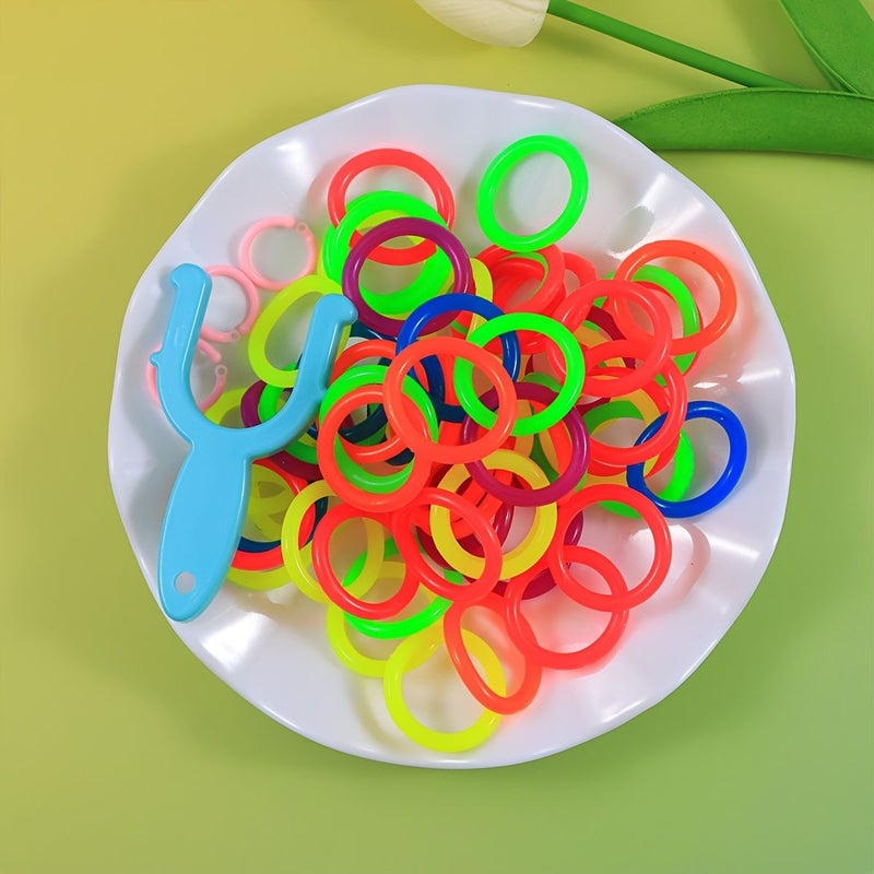 30 Mm Mixed Color Rubber Band Kit 60 Pieces With Plastic Catapult And Connecting Buckle Art Craft Loom Set Creative Birthday Gift Christmas Valentine Gift - Image 1