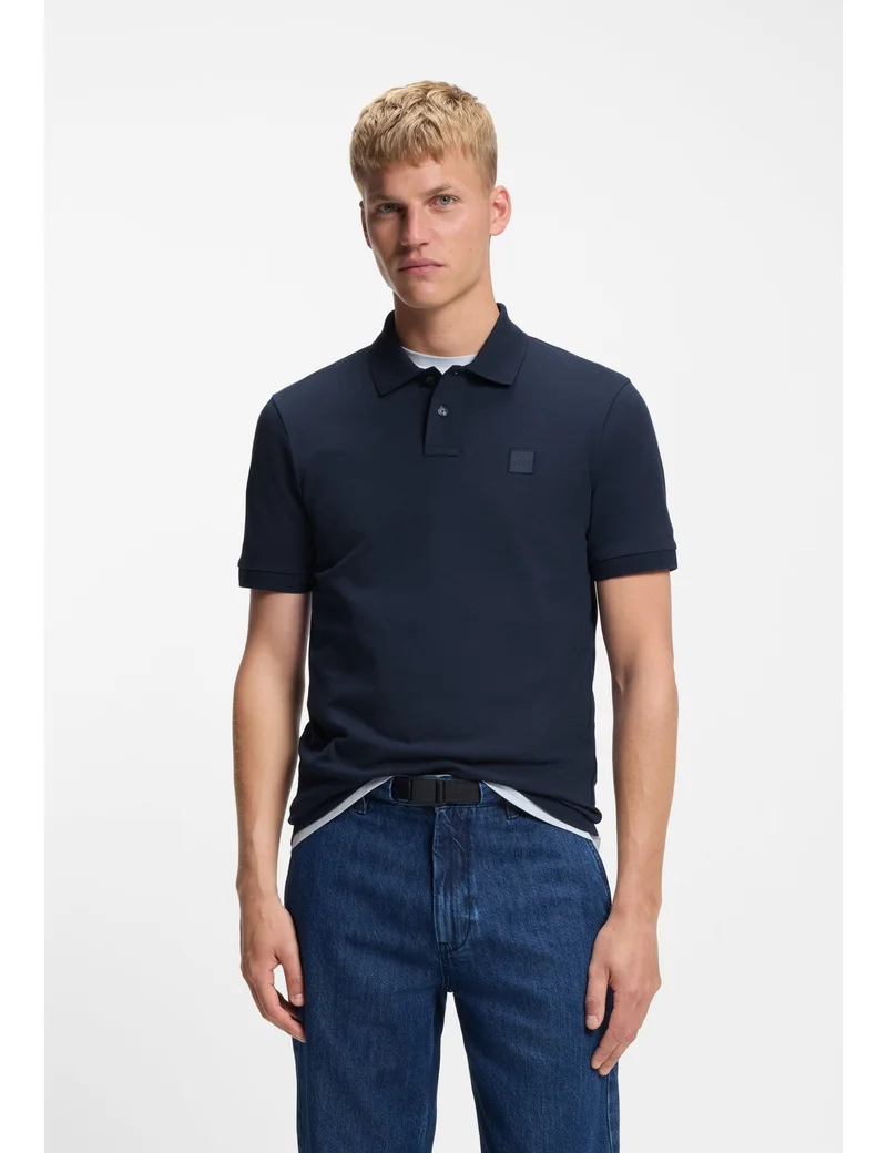 BOSS Stretch-cotton slim-fit polo shirt with logo patch
