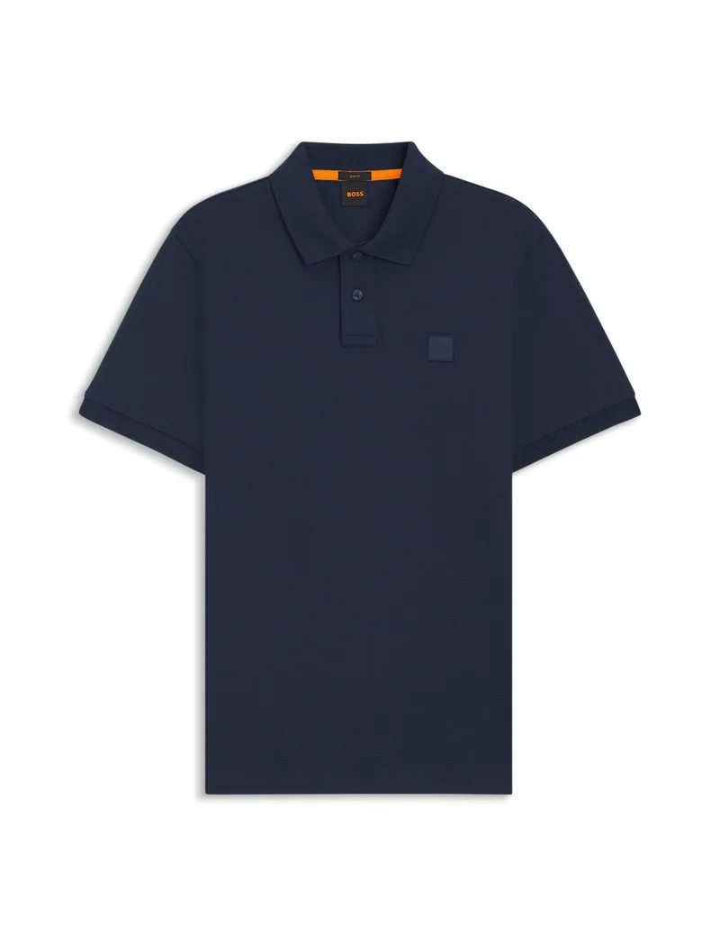 BOSS Open Blue Stretch-cotton slim-fit polo shirt with logo patch for Men | Best Price UAE