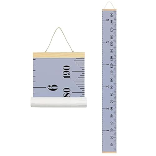 MinoMia Kids Growth Chart, Wood Frame Fabric Canvas Height Measurement Ruler from Baby to Adult for Child's Room Decoration 7.9 x 79in (7.9 x 79in, Gray) - Image 1