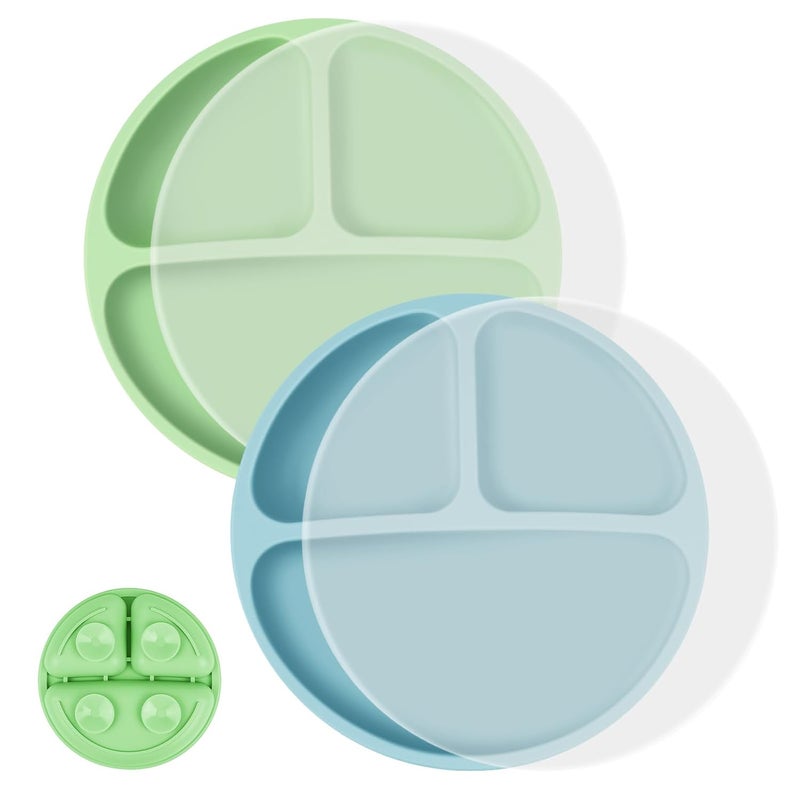 Vicloon أطباق فيكلون للأطفال 2 قطعة صحن سيليكون مع أقسام مقسمة أطباق شفط للأطفال خالية من BPA آمنة في الميكروويف وغسالة الصحون تشمل الأغطية - Image 1