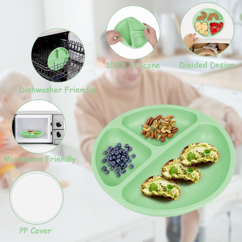 Vicloon أطباق فيكلون للأطفال 2 قطعة صحن سيليكون مع أقسام مقسمة أطباق شفط للأطفال خالية من BPA آمنة في الميكروويف وغسالة الصحون تشمل الأغطية - Image 5