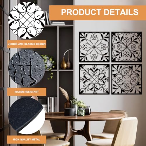 Resama 4 Pieces Rustic Wall Decor Farmhouse Wall Decor for Living Room Metal Hollow Carved Design Metal Decorative for Home Bedroom Kitchen Office (Black,Square) - Image 4