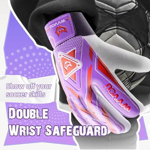 WVVOU Goalkeeper Gloves for Kids Youth, Soccer Goalie Gloves with Double Protection, Anti-Slip Soccer Gloves, Super Grip - Image 2