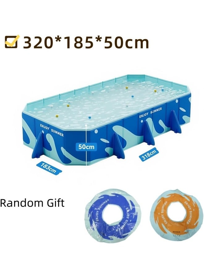 جيجيرو حوض سباحة قابل للطي، حوض سباحة غير قابل للنفخ، حوض سباحة عائلي كبير الحجم، حوض سباحة محمول، للاستخدام الداخلي والخارجي والحديقة وحفلات المياه الصيفية، يوفر حلقة سباحة (320 * 185 * 50 سم) - Image 2