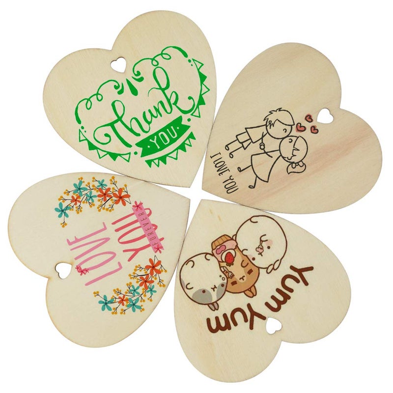 obmwang 50 Pieces 3 Natural Heart Wood Slices DIY Wooden Ornaments Unfinished Predrilled Wooden Heart Embellishments with Natural Twine for Valentines Day Wedding Thanksgiving Christmas - Image 4