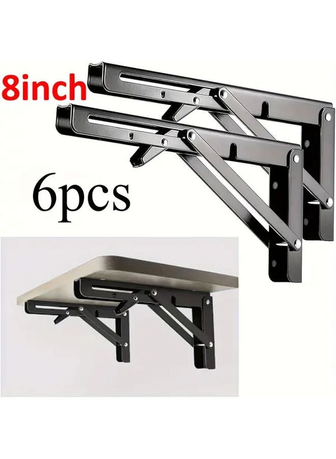 6pcs 8 Inch Heavy Duty Black Iron Folding Shelf Brackets For Wall Table Garage - Image 2