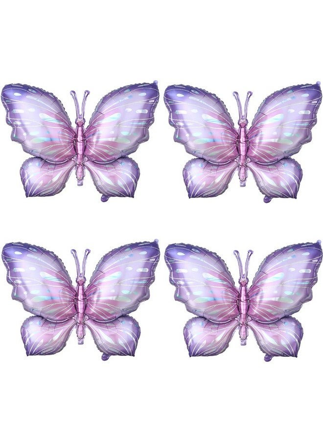 GIHOO Purple Butterfly Balloons 4 Pieces 40inch Pink Purple Butterfly Foil Mylar Balloons for Butterfly Themed Party Wedding Birthday Baby Shower Party Decoration (Purple-4pcs) - Image 1