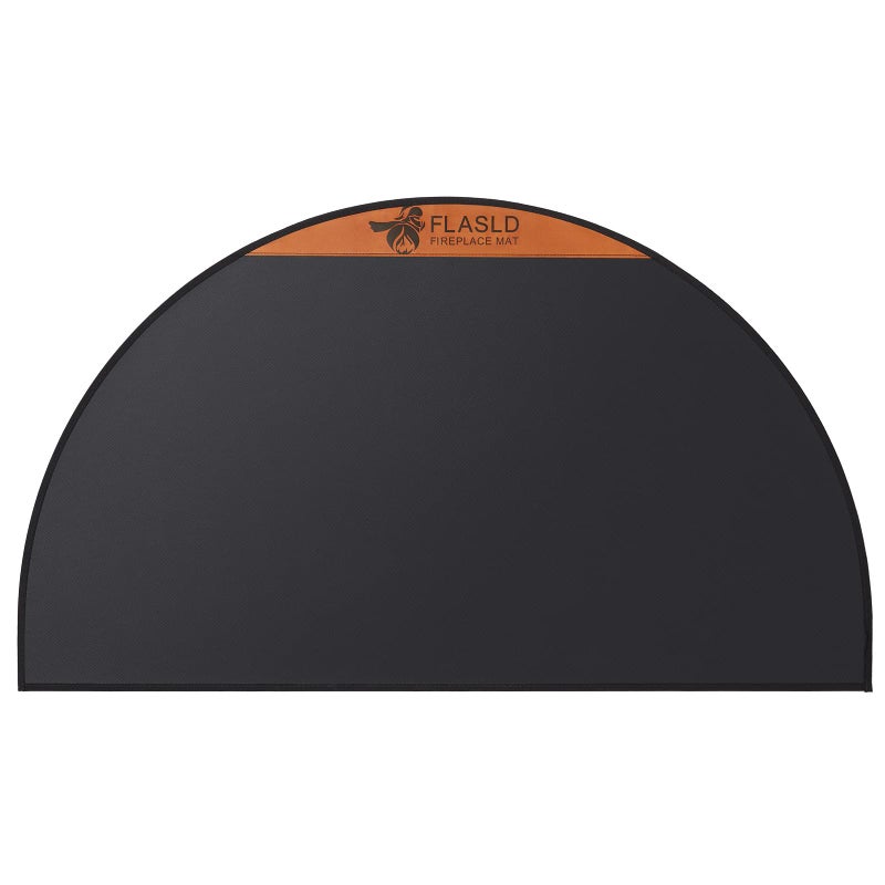 FLASLD Fireproof Fireplace Mat 2848Inch Half Round Hearth Rug Protects Floors from Sparks Embers Black with Brown Label