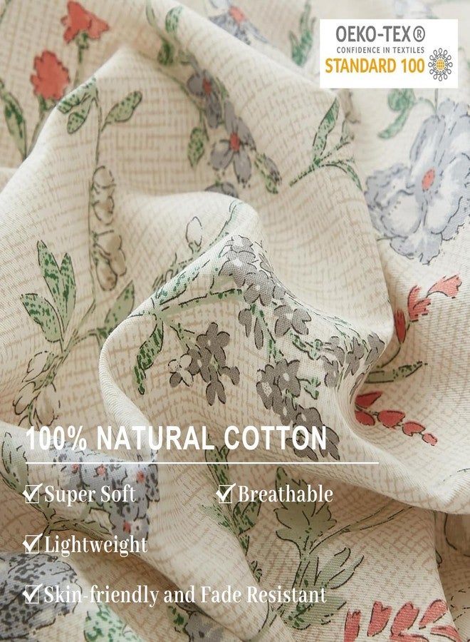 EAVD Chic Garden Floral Duvet Cover Full Beige Soft 100% Cotton Cute Colorful Floral Aesthetic Bedding Set with 2 Pillowcases Fresh Reversible Botanical Duvet Cover with Zipper Closure - Image 5